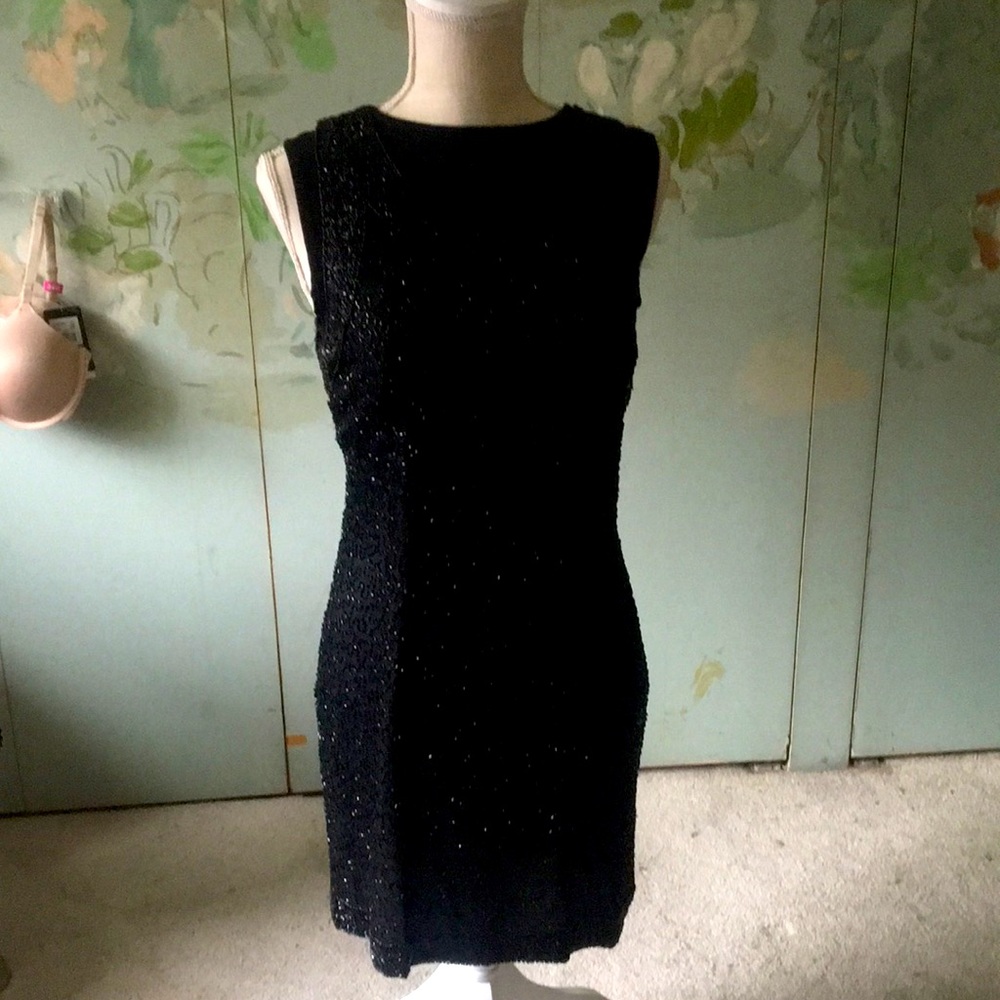 Laurence Kazar NEW YORK black beaded lined cocktail dress 100% silk - Picture 3 of 8